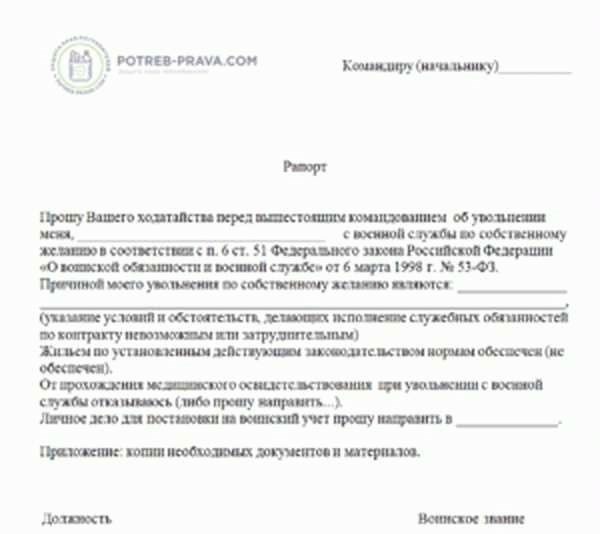 Как составить рапорт на увольнение военнослужащего