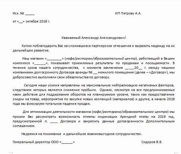 Шаблон письма об изменении условий аренды