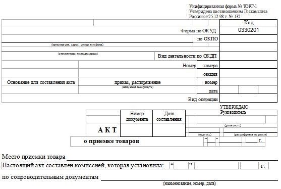 Рекомендации по оформлению акта о приемке товаров по форме ТОРГ-1