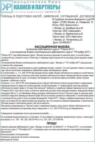 Документы, необходимые для подачи жалобы после кассации