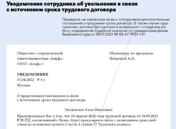 Условия о сроке и прекращении трудового договора